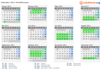 Kalender 2011 mit Ferien und Feiertagen Schaffhausen