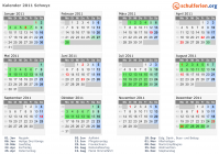 Kalender 2011 mit Ferien und Feiertagen Schwyz