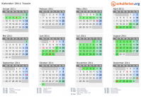 Kalender 2011 mit Ferien und Feiertagen Tessin
