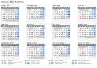 Kalender 2011 mit Ferien und Feiertagen Südafrika