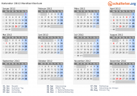Kalender 2012 mit Ferien und Feiertagen Nordterritorium