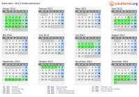 Kalender 2012 mit Ferien und Feiertagen Südaustralien