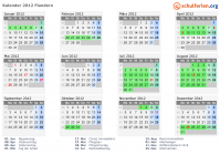 Kalender 2012 mit Ferien und Feiertagen Flandern