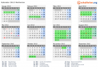 Kalender 2012 mit Ferien und Feiertagen Wallonien