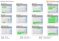 Kalender 2012 mit Ferien und Feiertagen Bremen
