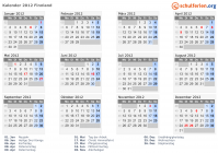 Kalender 2012 mit Ferien und Feiertagen Finnland