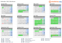 Kalender 2012 mit Ferien und Feiertagen Bordeaux