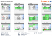 Kalender 2012 mit Ferien und Feiertagen Grenoble