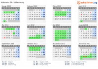 Kalender 2012 mit Ferien und Feiertagen Hamburg