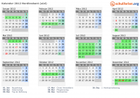 Kalender 2012 mit Ferien und Feiertagen Nordbrabant (süd)