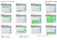 Kalender 2012 mit Ferien und Feiertagen Overijssel