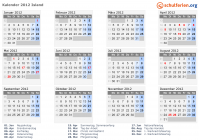 Kalender 2012 mit Ferien und Feiertagen Island
