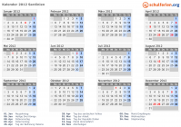 Kalender 2012 mit Ferien und Feiertagen Sardinien