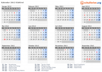 Kalender 2012 mit Ferien und Feiertagen Südtirol