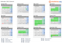 Kalender 2012 mit Ferien und Feiertagen Zentral