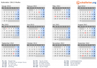 Kalender 2012 mit Ferien und Feiertagen Malta