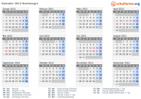 Kalender 2012 mit Ferien und Feiertagen Montenegro