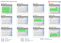 Kalender 2012 mit Ferien und Feiertagen Hawke's Bay