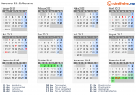 Kalender 2012 mit Ferien und Feiertagen Akershus