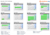 Kalender 2012 mit Ferien und Feiertagen Salzburg