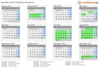 Kalender 2012 mit Ferien und Feiertagen Kujawien-Pommern