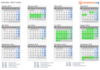 Kalender 2012 mit Ferien und Feiertagen Lebus