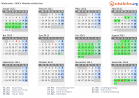 Kalender 2012 mit Ferien und Feiertagen Niederschlesien