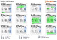 Kalender 2012 mit Ferien und Feiertagen Schlesien