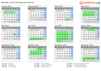 Kalender 2012 mit Ferien und Feiertagen Schleswig-Holstein