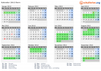 Kalender 2012 mit Ferien und Feiertagen Bern