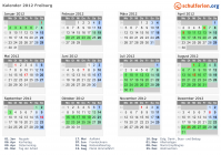 Kalender 2012 mit Ferien und Feiertagen Freiburg