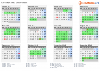 Kalender 2012 mit Ferien und Feiertagen Graubünden