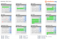 Kalender 2012 mit Ferien und Feiertagen Jura