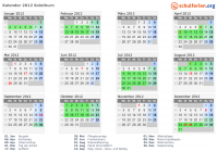 Kalender 2012 mit Ferien und Feiertagen Solothurn