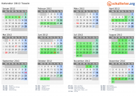 Kalender 2012 mit Ferien und Feiertagen Tessin