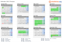 Kalender 2012 mit Ferien und Feiertagen Thurgau