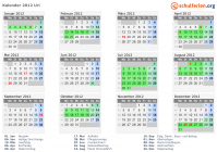 Kalender 2012 mit Ferien und Feiertagen Uri
