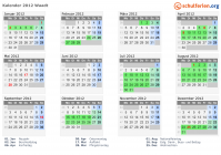 Kalender 2012 mit Ferien und Feiertagen Waadt
