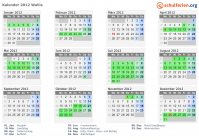 Kalender 2012 mit Ferien und Feiertagen Wallis