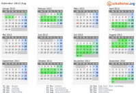 Kalender 2012 mit Ferien und Feiertagen Zug