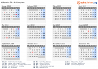 Kalender 2013 mit Ferien und Feiertagen Äthiopien