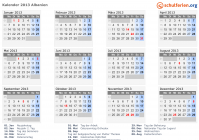 Kalender 2013 mit Ferien und Feiertagen Albanien