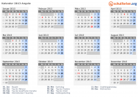 Kalender 2013 mit Ferien und Feiertagen Angola