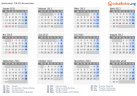 Kalender 2013 mit Ferien und Feiertagen Armenien