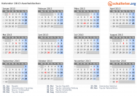 Kalender 2013 mit Ferien und Feiertagen Aserbaidschan