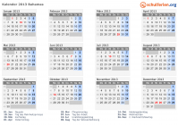 Kalender 2013 mit Ferien und Feiertagen Bahamas