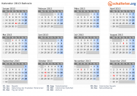 Kalender 2013 mit Ferien und Feiertagen Bahrain