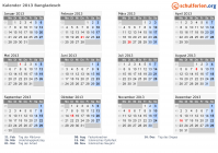 Kalender 2013 mit Ferien und Feiertagen Bangladesch