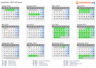 Kalender 2013 mit Ferien und Feiertagen Brüssel