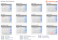 Kalender 2013 mit Ferien und Feiertagen Bulgarien